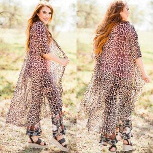 Crazy Train Leopard Print Duster Kimono I Short Sleeve I High Low Hem I One Size